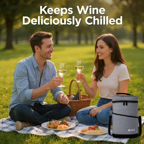 Falcona Wild insulated wine tote with double sleeves preserves cold on picnics
