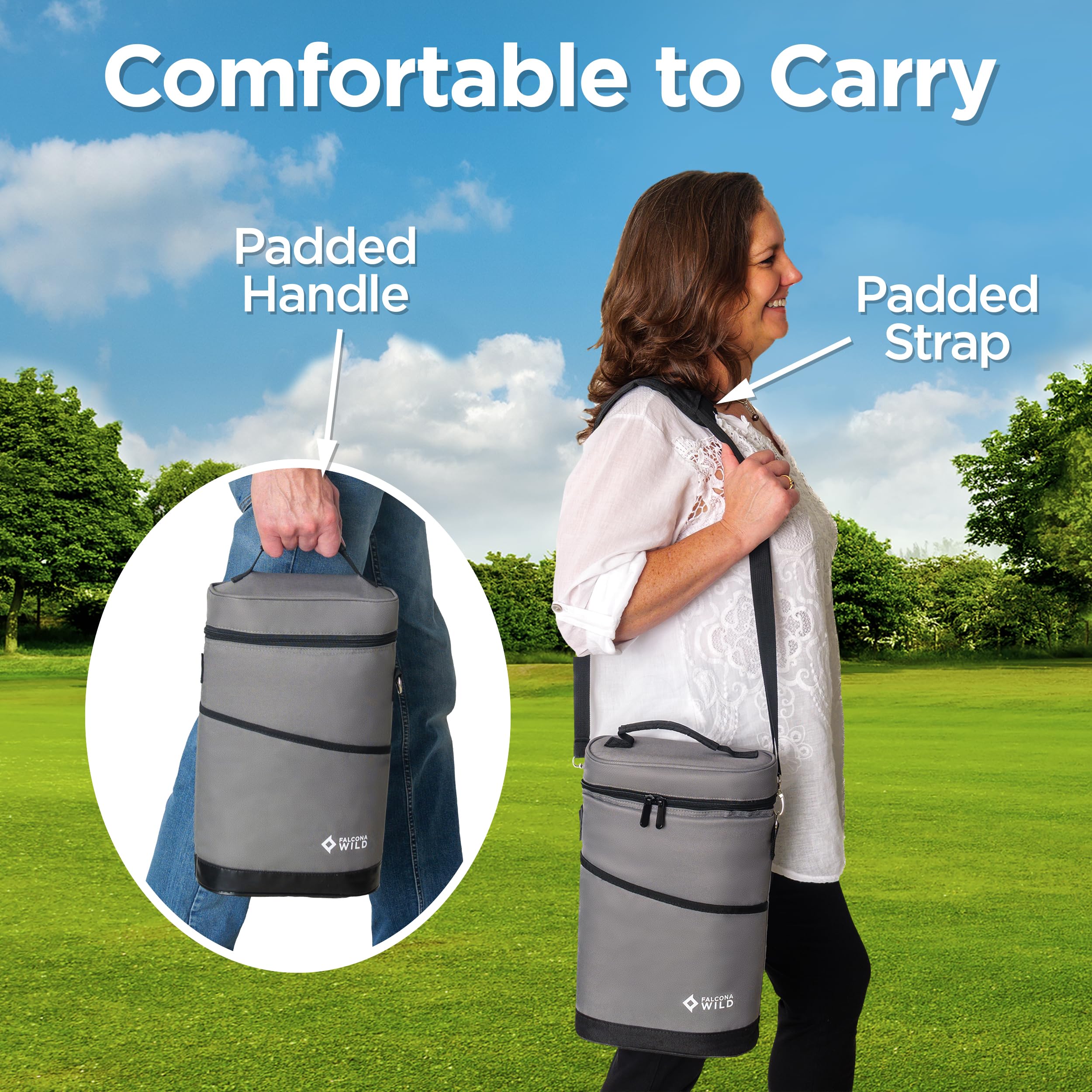 Falcona Wild design features padded carry straps for easy hand or shoulder carry