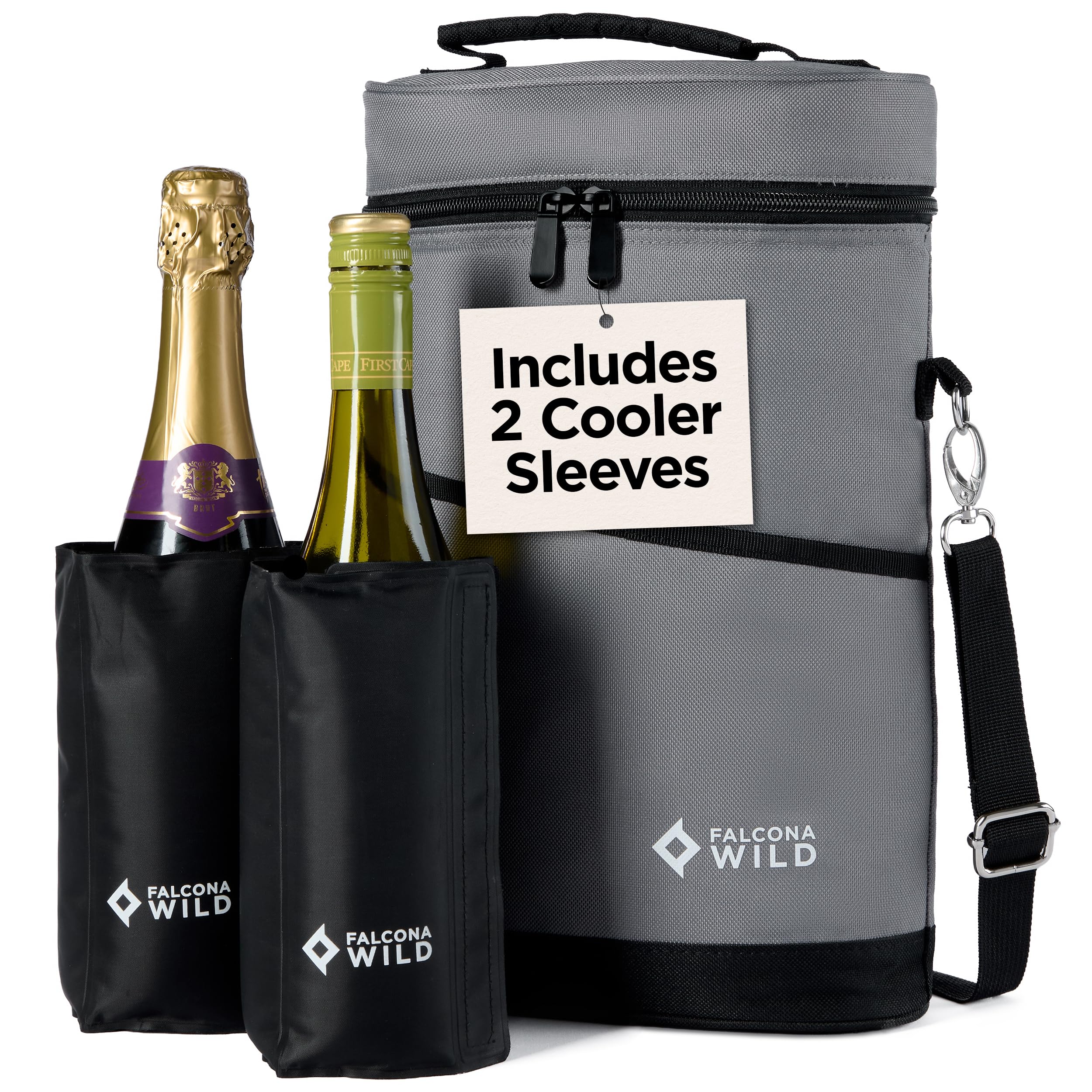 Falcona Wild wine cooler bag with two sleeves keeps bottles cold on the go