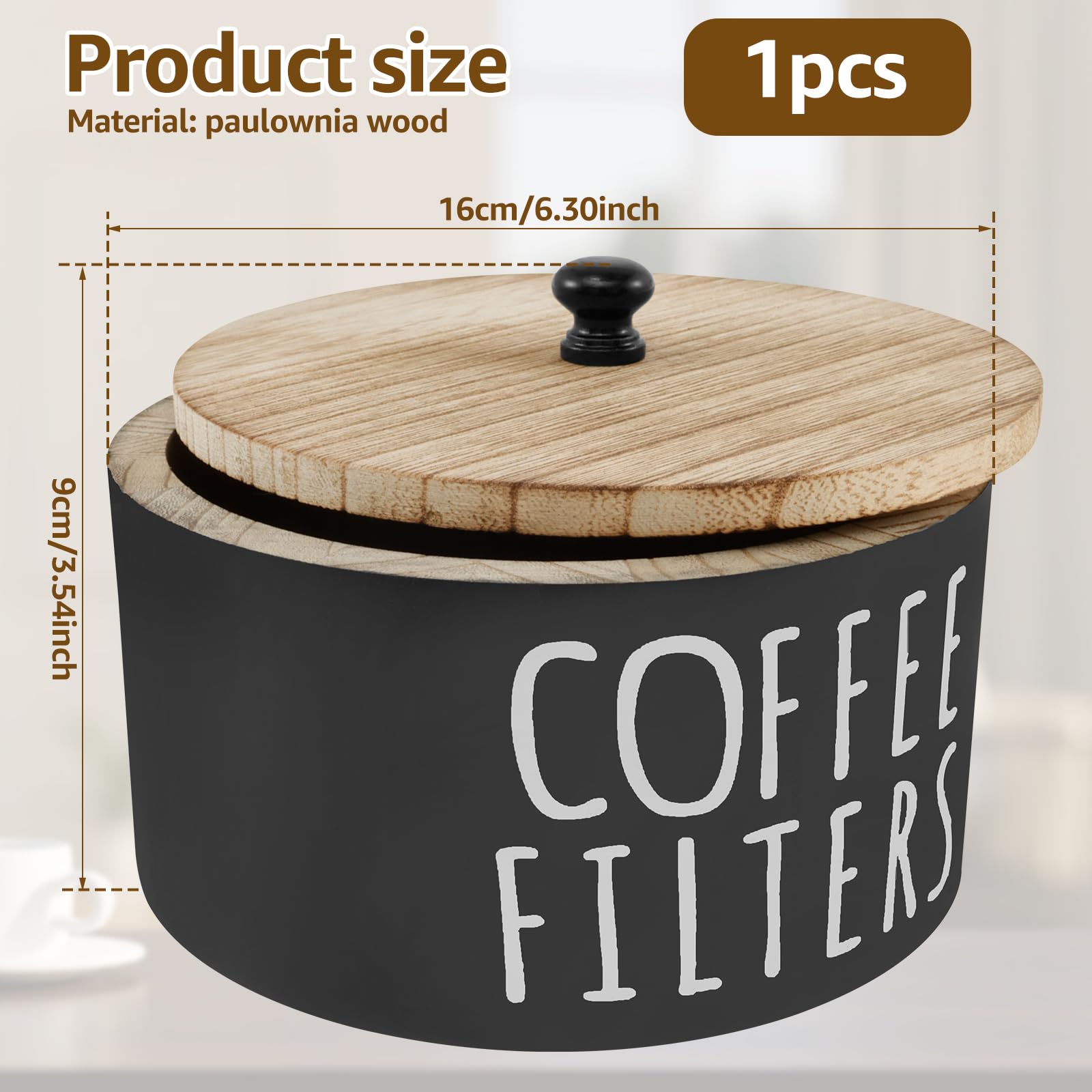 FALESOUL wooden storage round design accommodates cone and basket filters neatly.