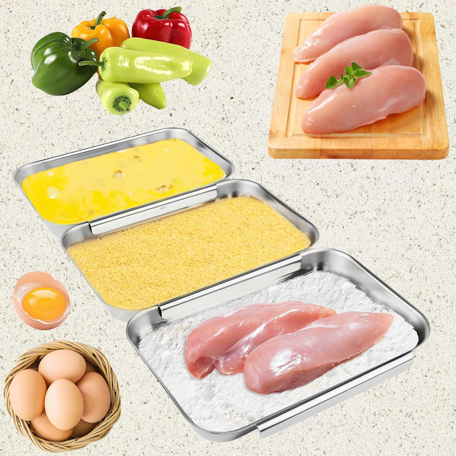 falichchch 3-piece breading set with interlocking design keeps prep clean