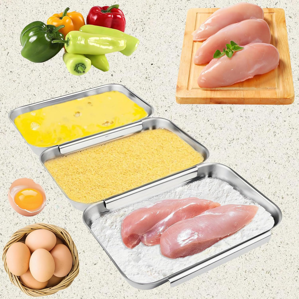 falichchch 3-piece breading set with interlocking design keeps prep clean