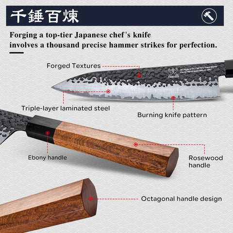 FAMCÜTE blade edge with 5-layer steel demonstrates sharpness and corrosion resistance in action.