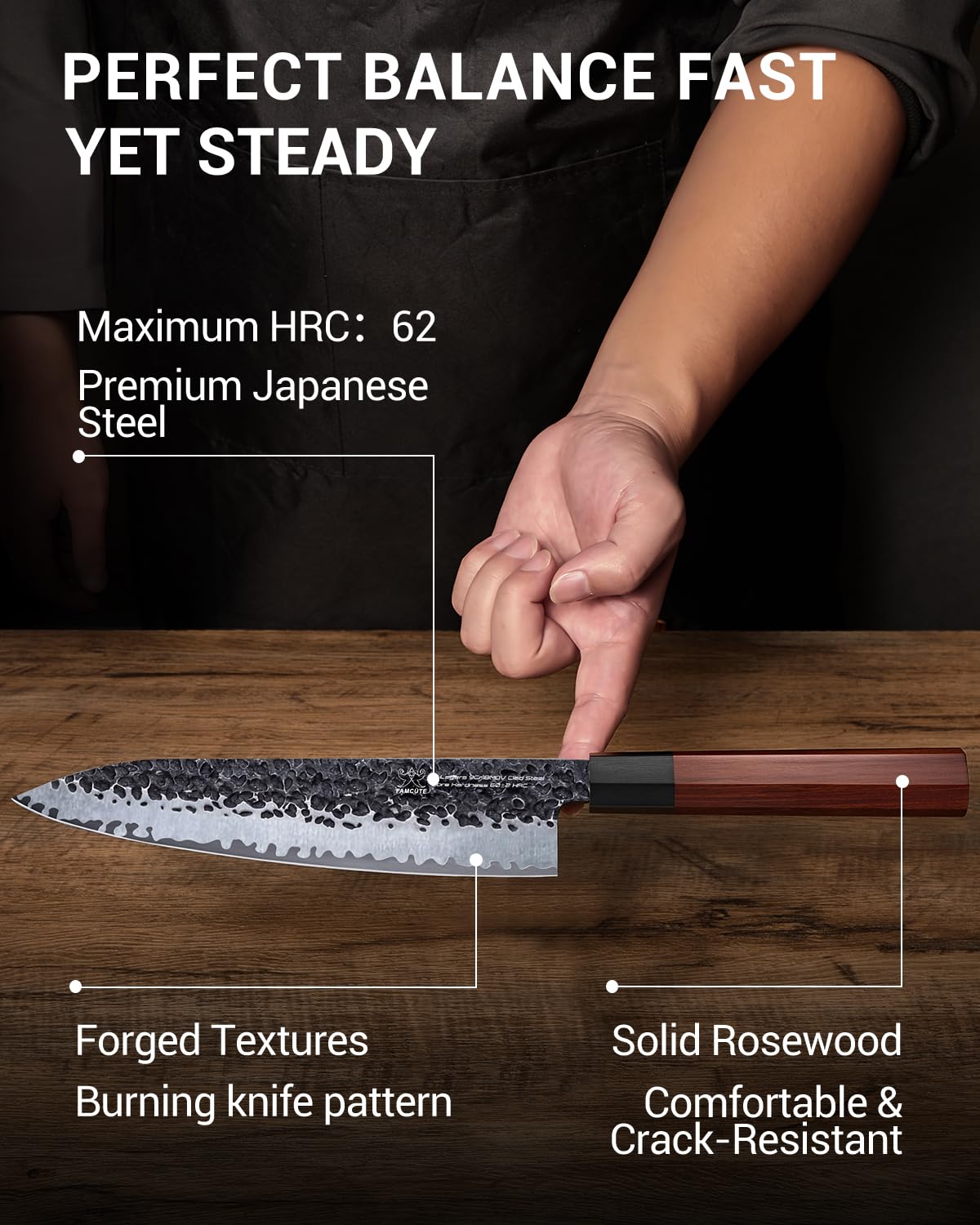 FAMCÜTE 8-Inch knife packaging styled as gift ready for culinary aficionados.