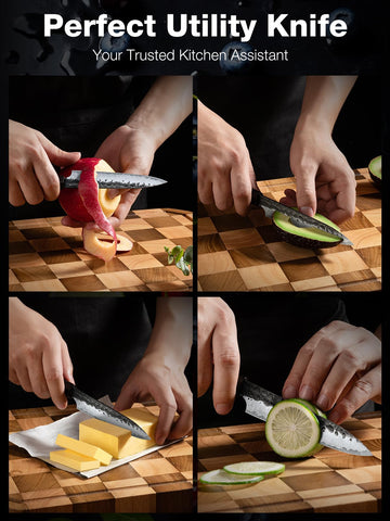 FAMCÜTE 5-inch paring knife excels at peeling herbs and delicate tasks.