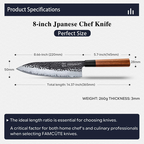 FAMCÜTE rosewood handle with ergonomic grip for comfortable long cooking sessions.