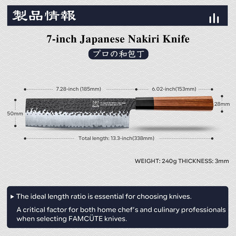 FAMCÜTE rosewood handle on knife emphasizing ergonomic grip