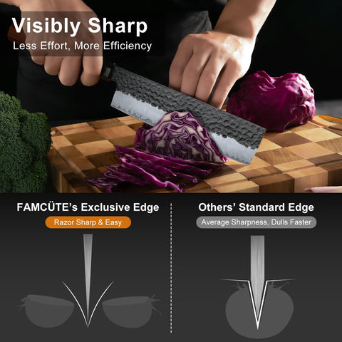 FAMCÜTE knife in kitchen slicing vegetables with minimal effort