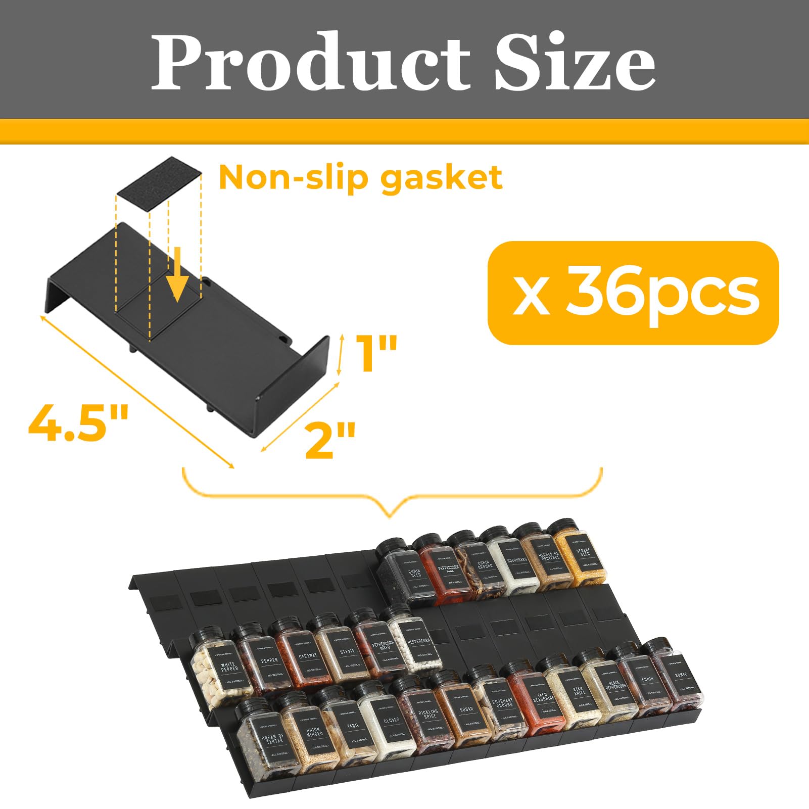 Famhap 36-piece set lets you customize layout to fit different spice jars.
