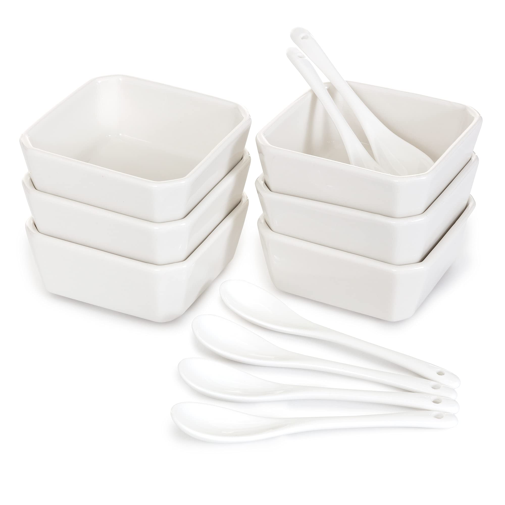 FAMHH 6oz white porcelain bowls ideal for sauces and desserts on any table.