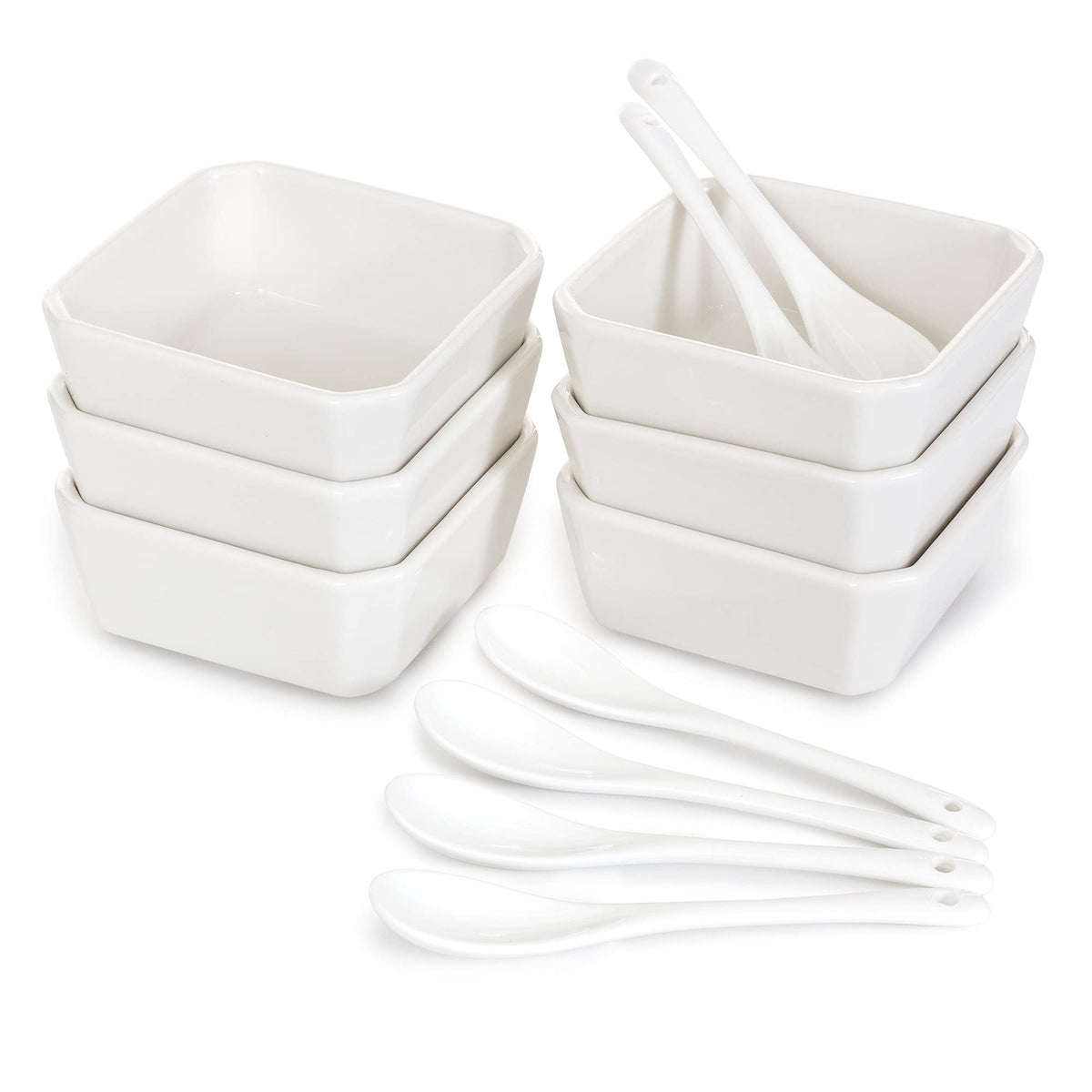 FAMHH 6oz white porcelain bowls ideal for sauces and desserts on any table.