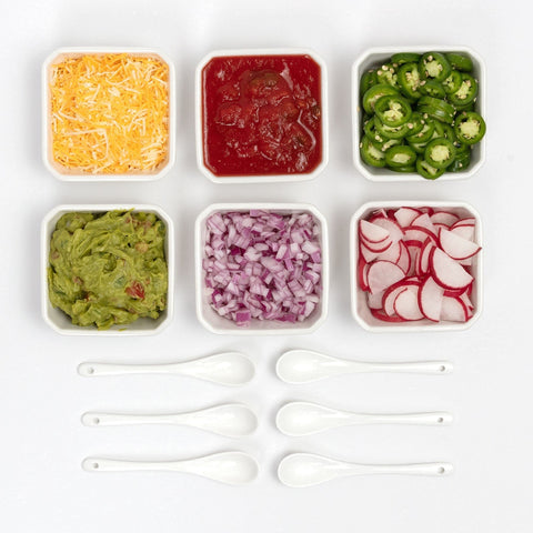 FAMHH square white bowls elevate table presentation for appetizers and dips.