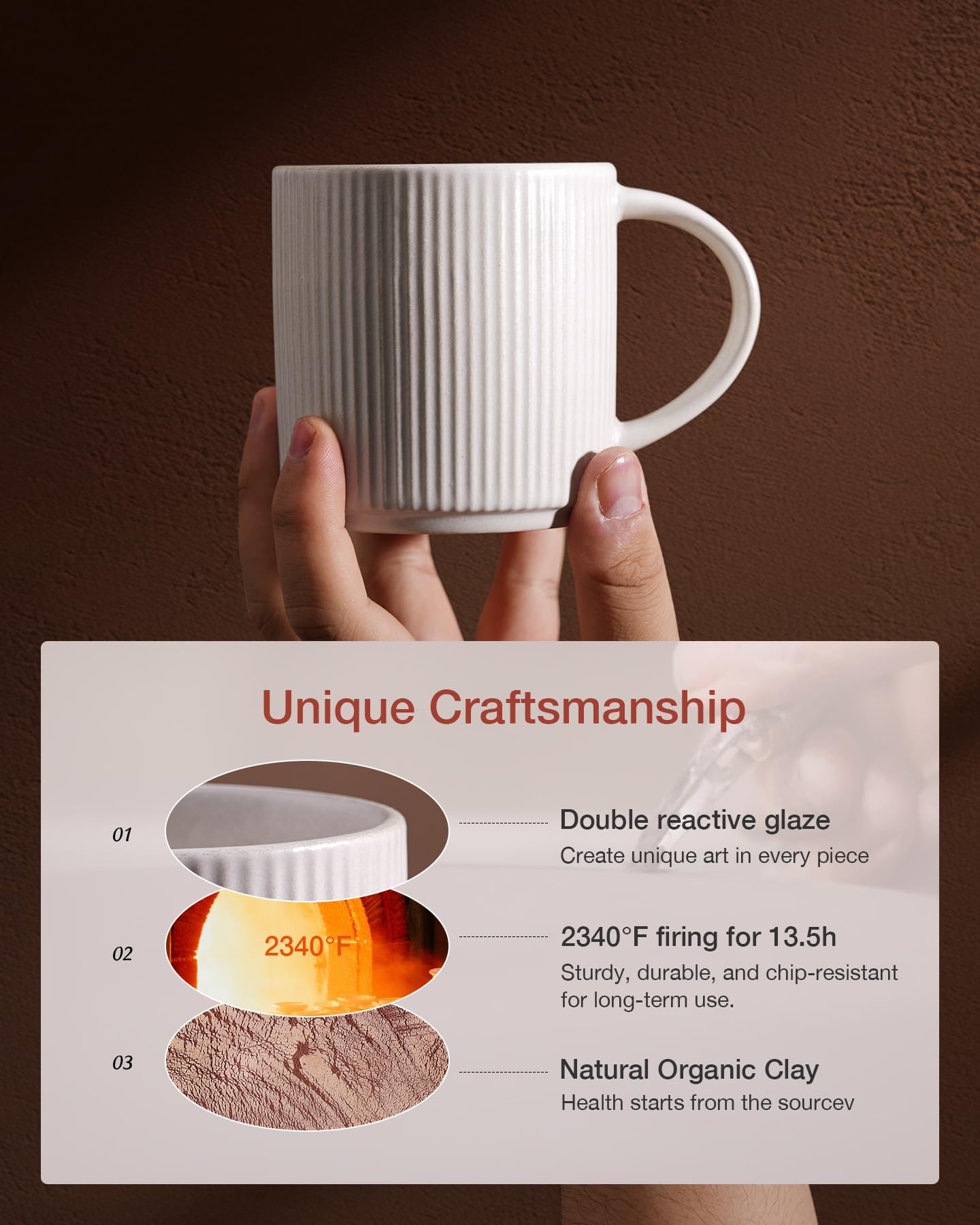 Famiware stoneware mug with comfortable handle for hot beverages