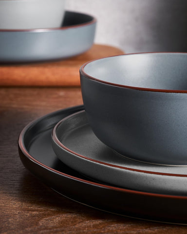 Famiware Mercury plates stacked, space-saving dinnerware storage.
