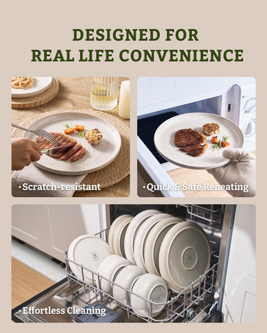 Microwave and dishwasher safe Meteor dishes designed for busy kitchens.