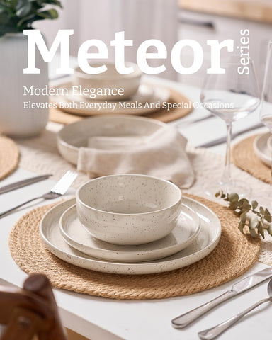 Famiware Meteor 4-piece set displayed on a table ready for serving.