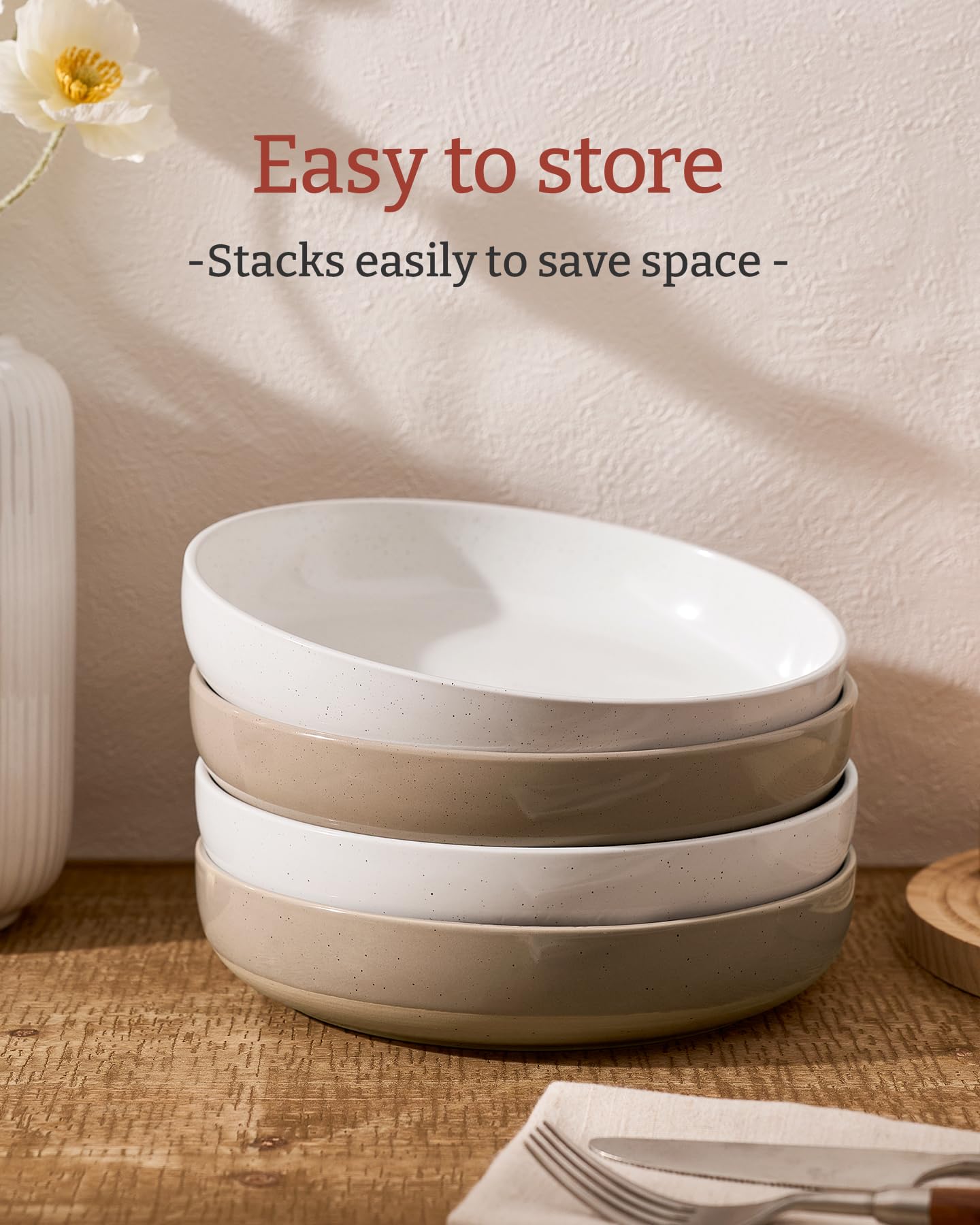 Famiware Milkyway bowls stacked neatly to save kitchen cabinet space.