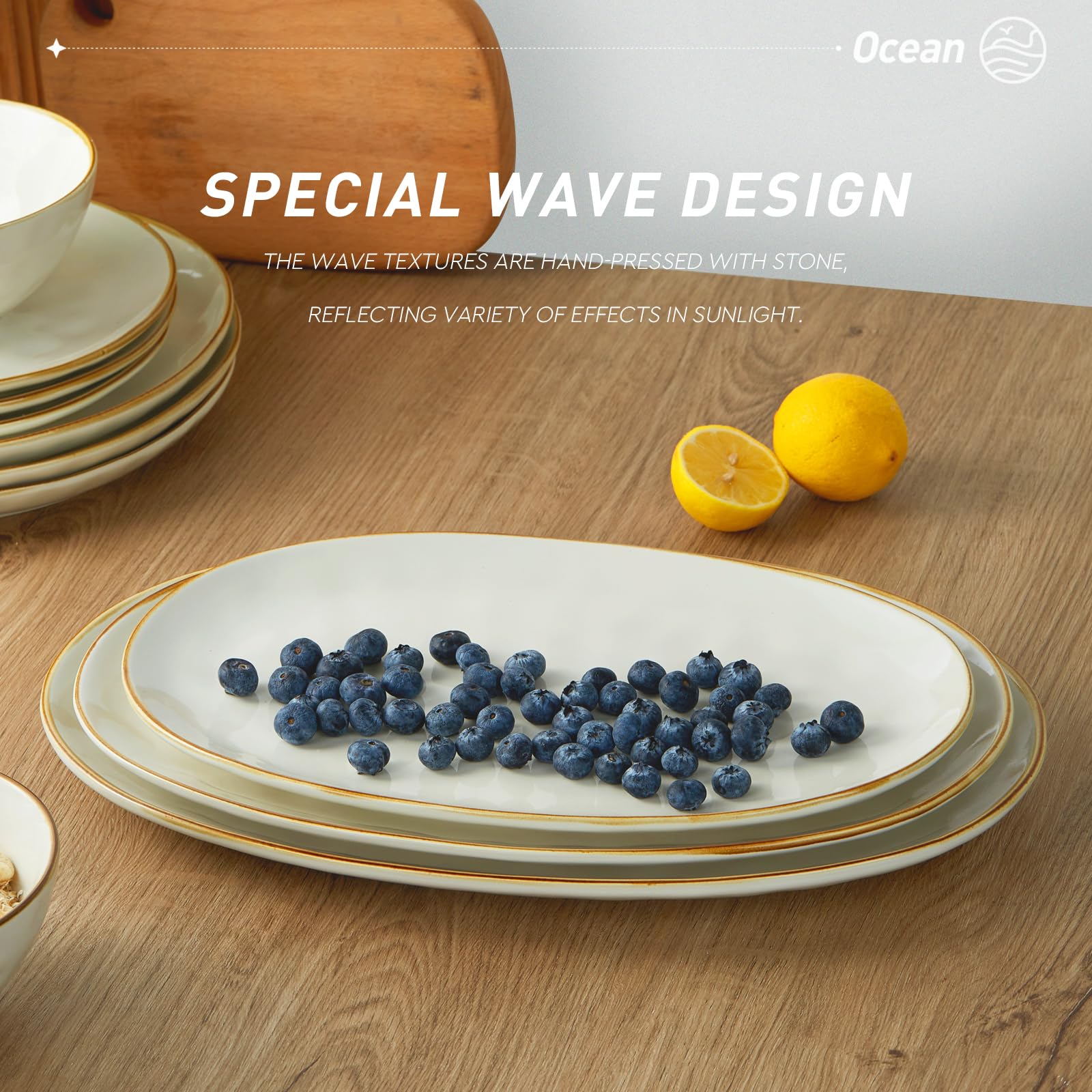 Famiware Ocean Series dishwasher-safe platter shown for easy cleanup after meals.