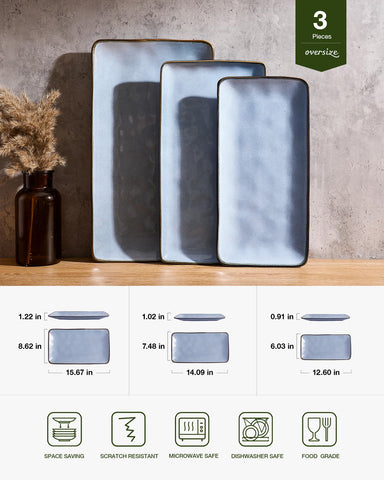 Famiware Ocean Series medium rectangle platter with wave texture, perfect for cheeses and tapas