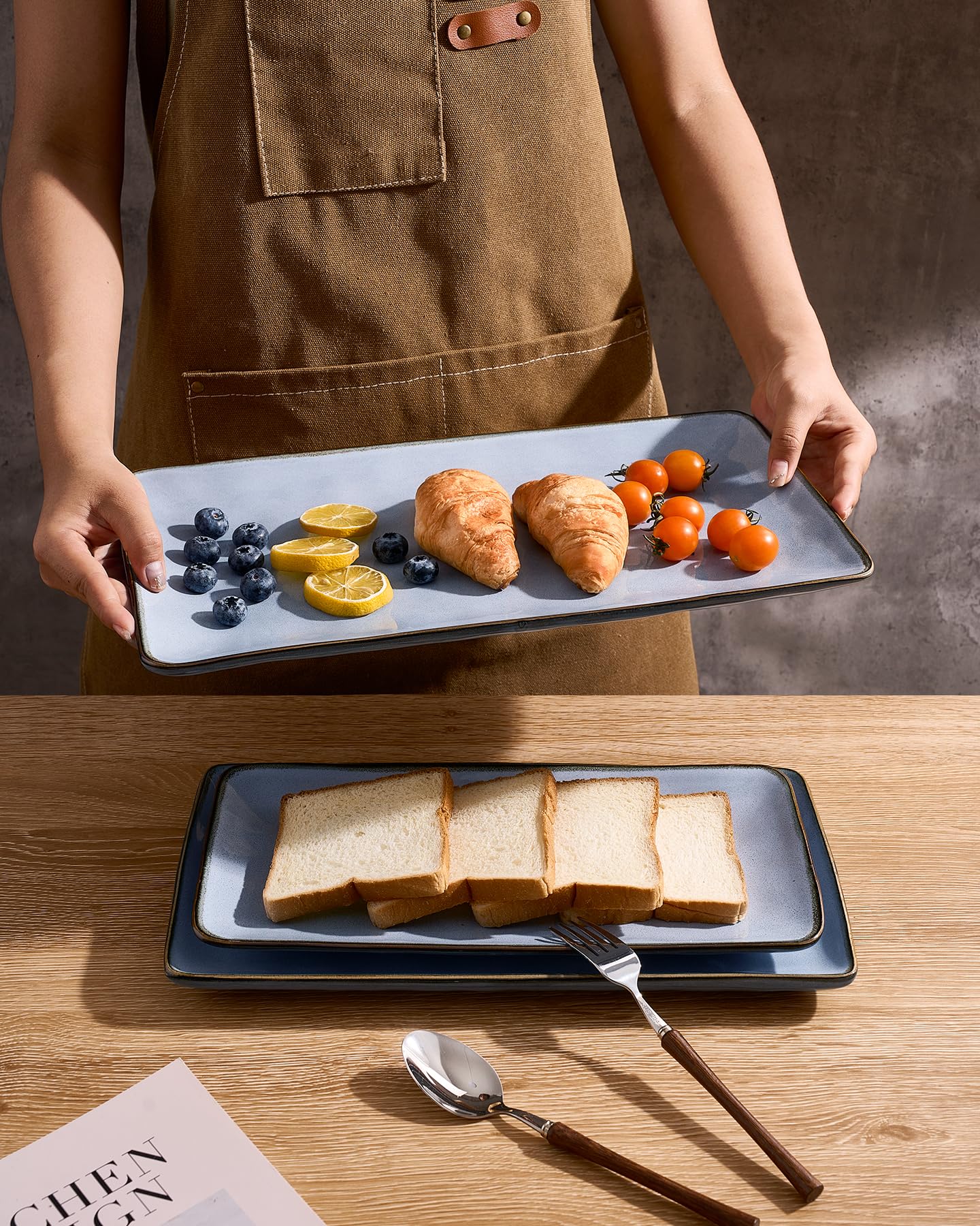 Famiware Ocean Series small rectangle platter showing depth of glaze, great for sauces and dipping