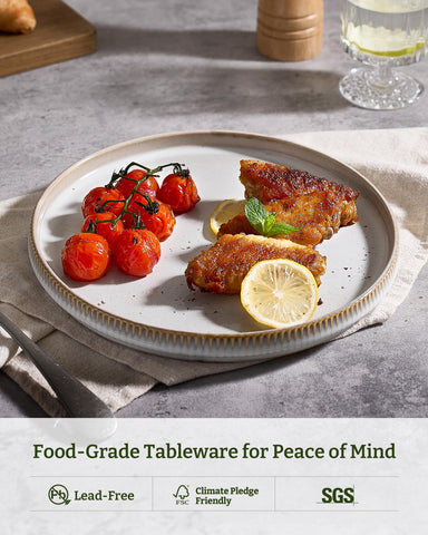 Lead-free and cadmium-free dinnerware safe for family use.