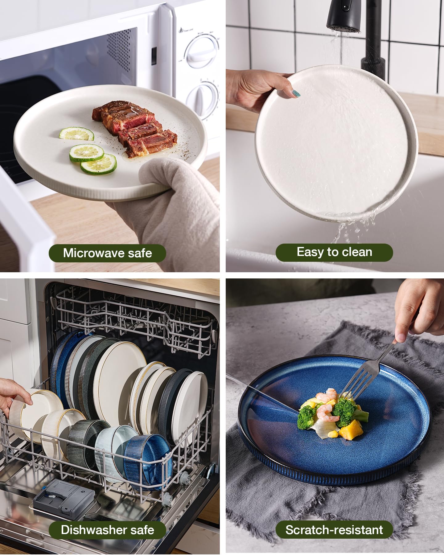 Stoneware fired at 2340°F showcases durability suitable for daily meals.