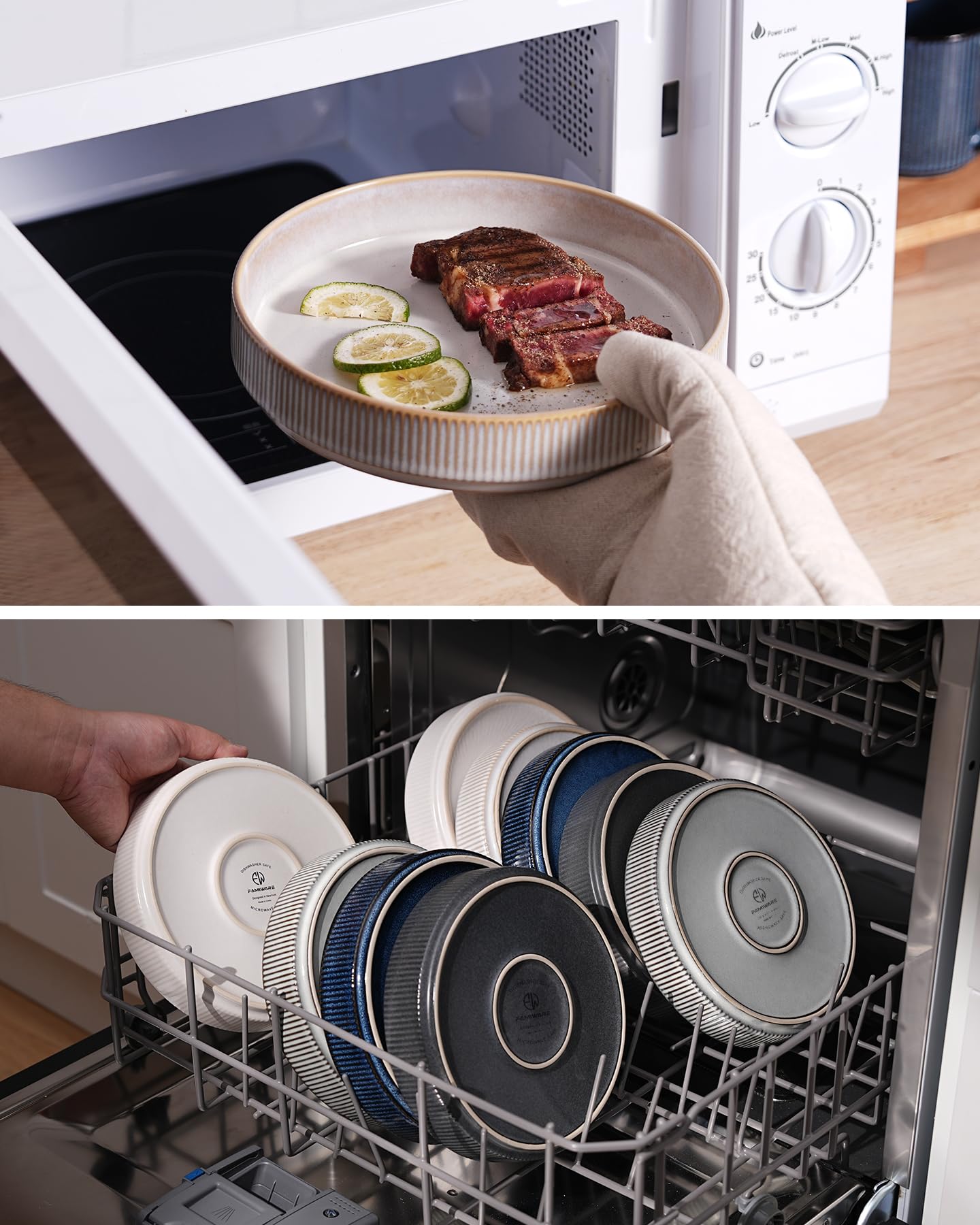 dishwasher and microwave safe famiware Star bowls in a kitchen