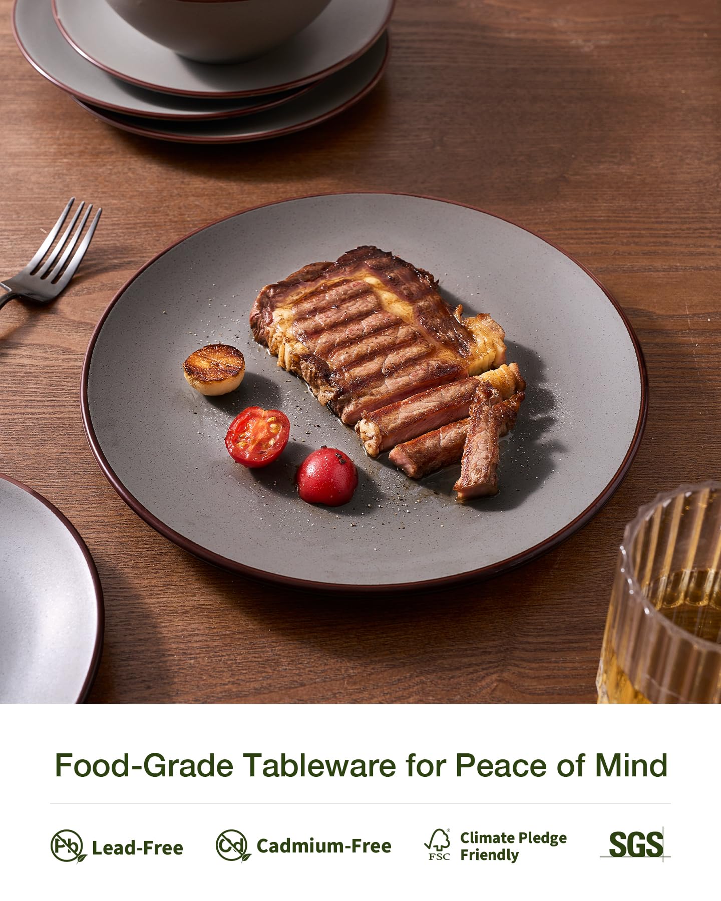 Close-up of Venus speckled pattern and handcrafted rim for artisanal table appeal.