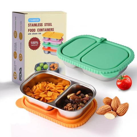 FAMOR 2-pack stainless steel snack containers with lid for on-the-go meals