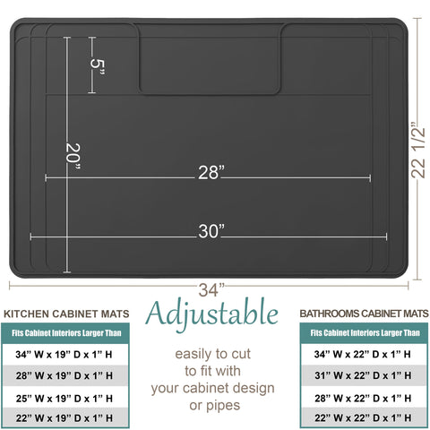 Famous Dino silicone waterproof mat cut-to-fit for custom cabinet protection.