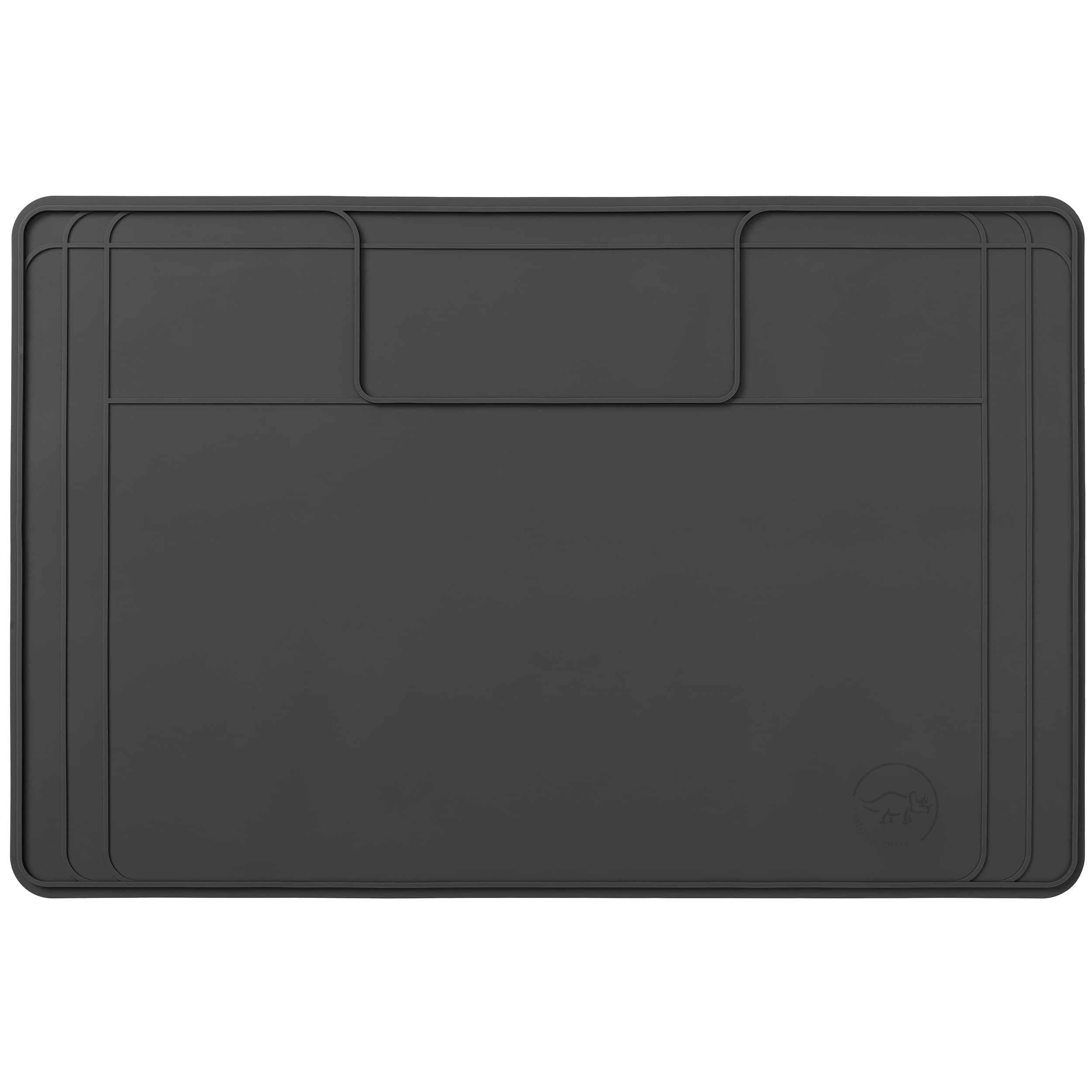 Famous Dino under-sink mat with protective edge guards keeps cabinets dry and protected.