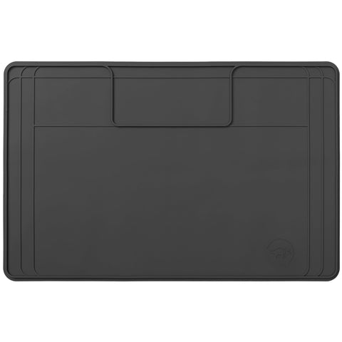 Famous Dino under-sink mat with protective edge guards keeps cabinets dry and protected.
