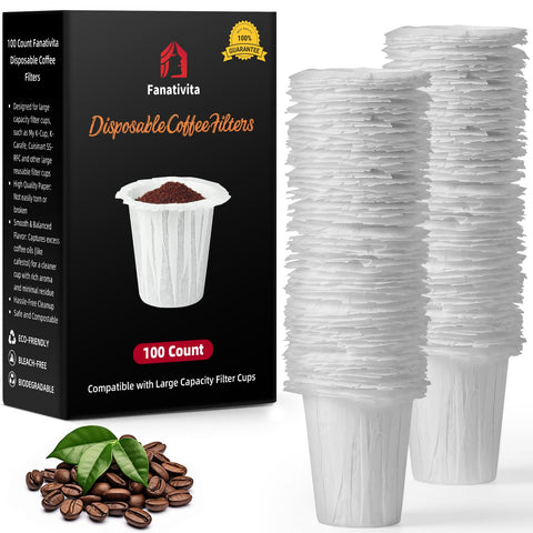 Fanativita disposable filters for large cups in a box, easy cleanup.