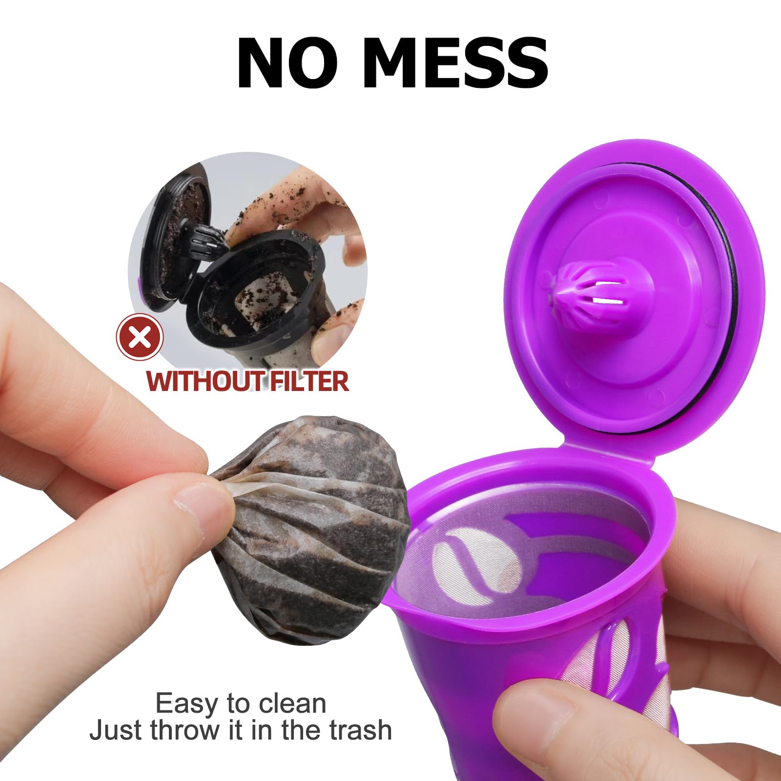 A user lifts a used Fanativita filter for quick disposal and next cup.