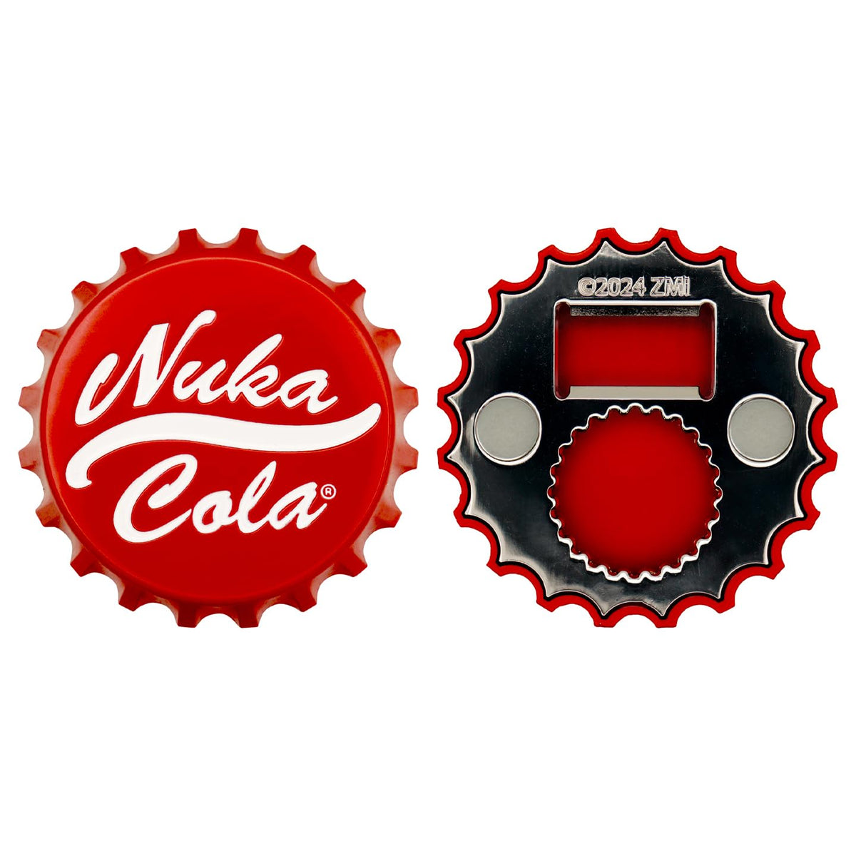 Fanattik Fallout Nuka-Cola bottle opener front view with vivid enamel logo for display and effortless opening.