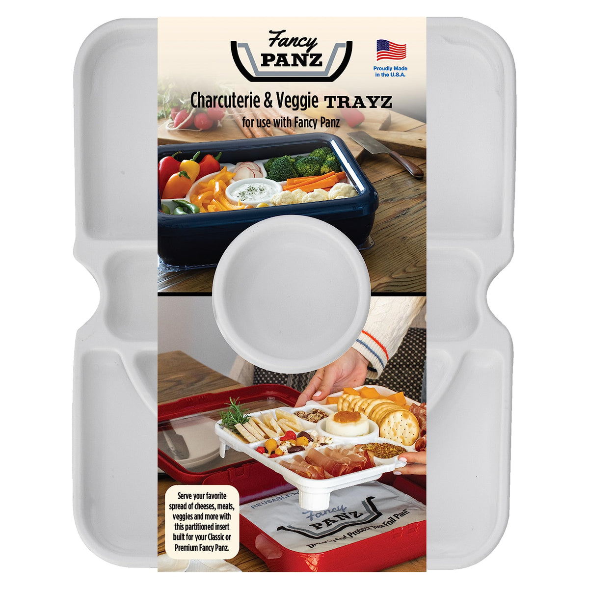 Fancy Panz charcuterie tray with nine raised compartments for organized serving