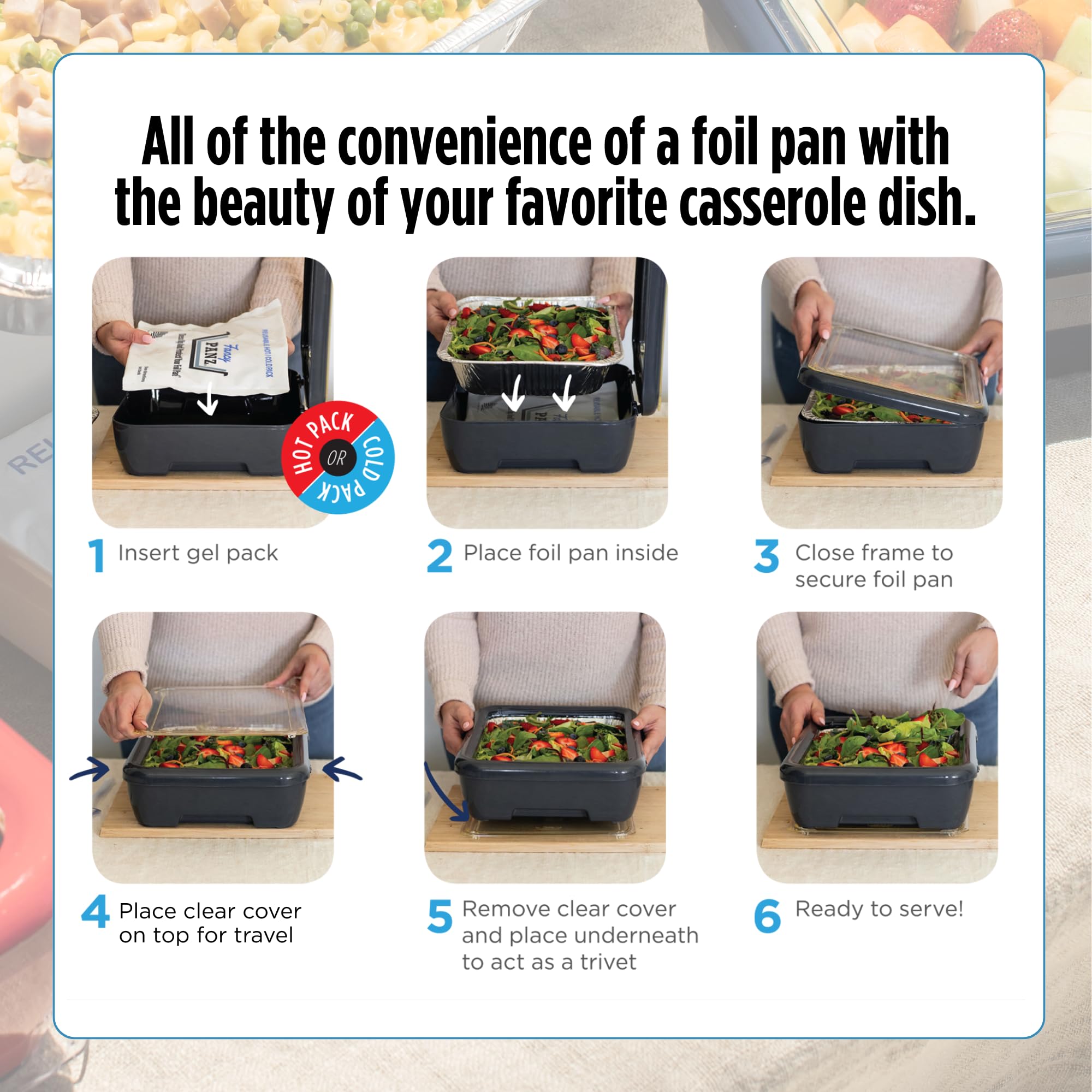 Fancy Panz clear lid top protecting food from pests during serving at events.