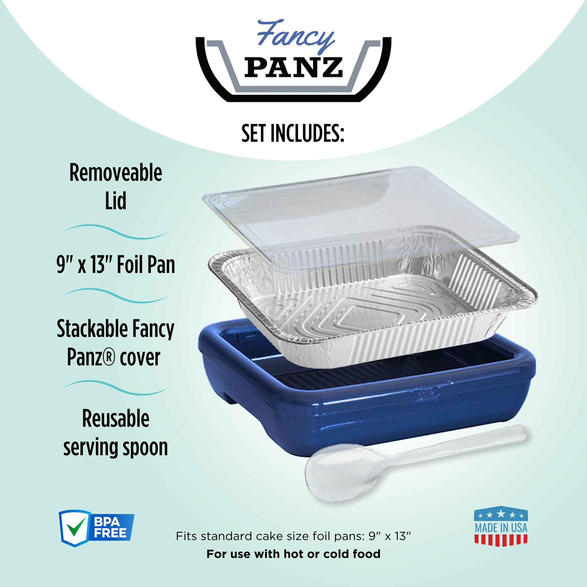 Fancy Panz carrier includes a serving spoon for quick, tidy servings.