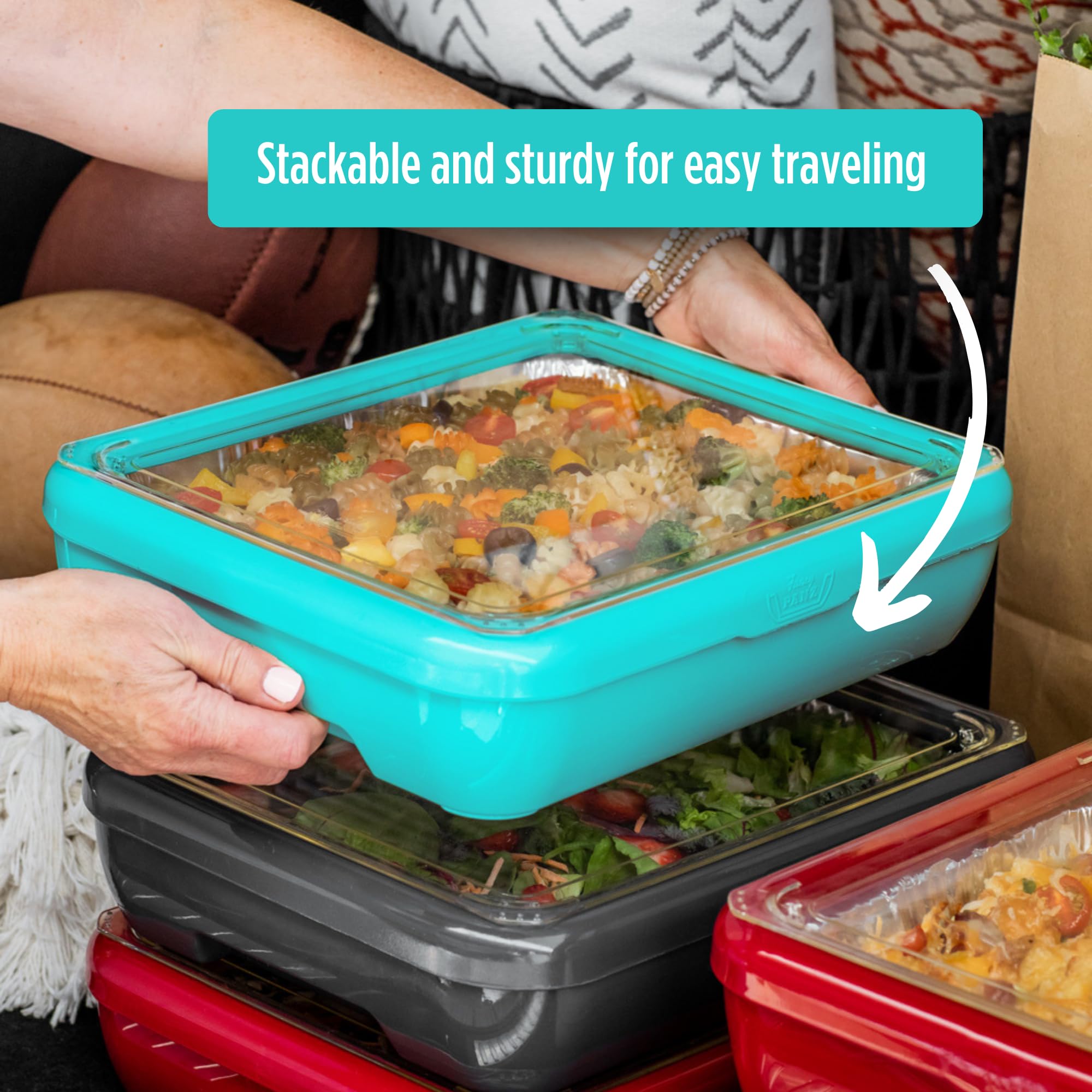 Fancy Panz half-size pan fit accommodates standard foil pans for versatile hosting.
