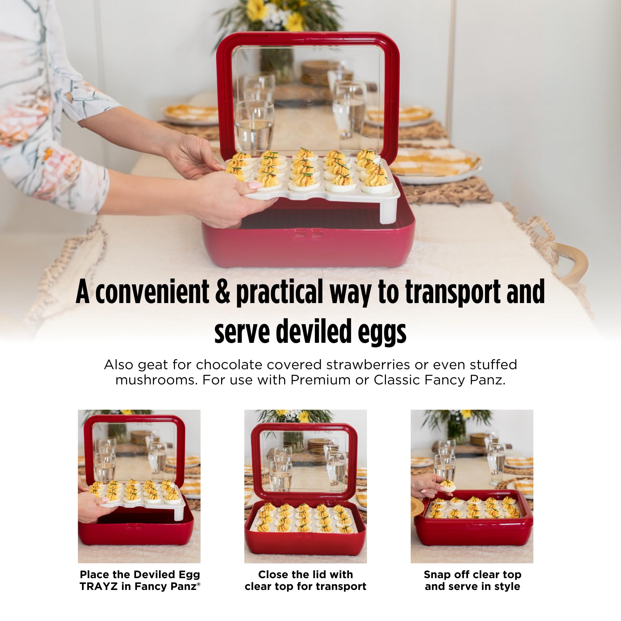 Fancy Panz Stackable tray saves space at gatherings.