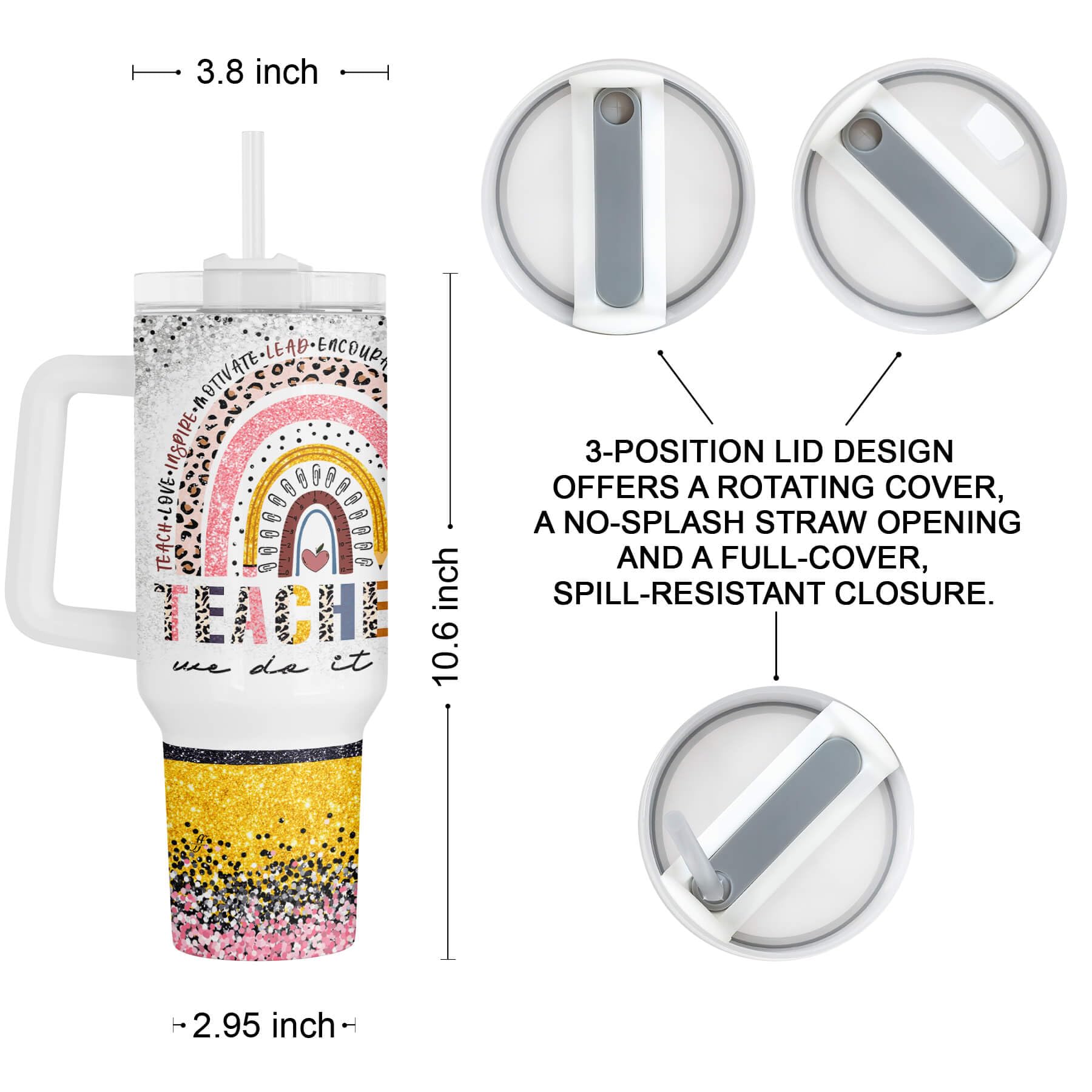 Fancyfams car-friendly base fits most cup holders for travel.