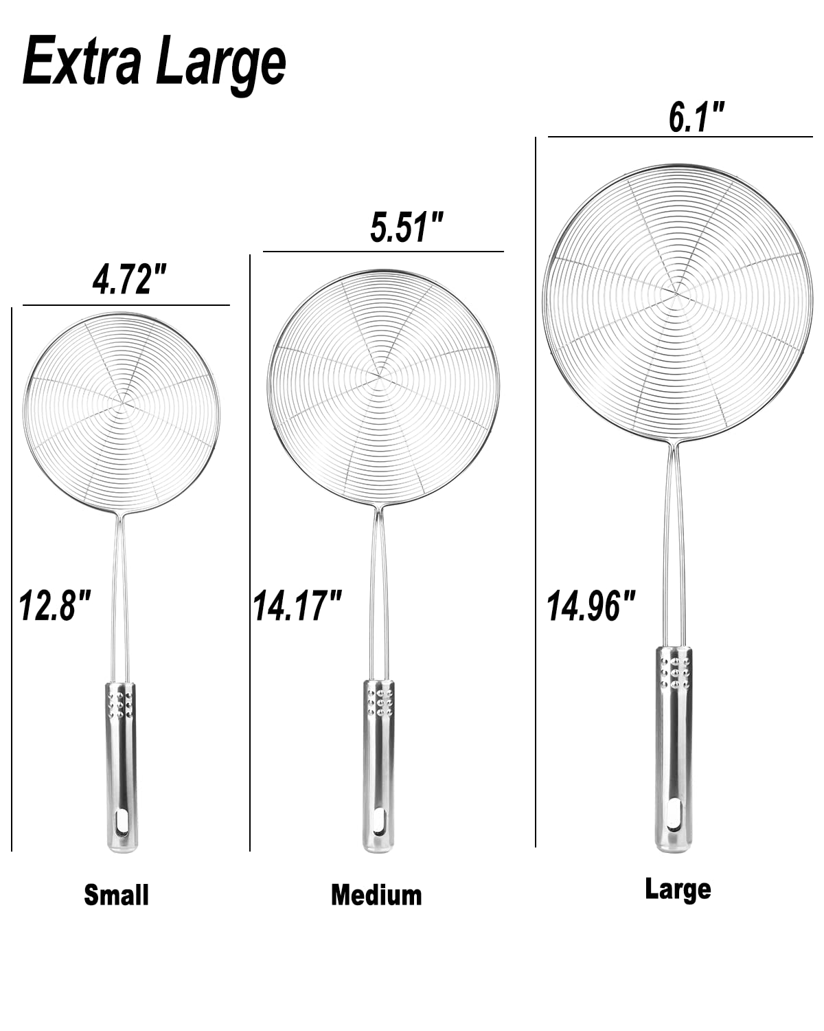 Fancymay stainless steel spider strainer with sturdy net and outer frame.