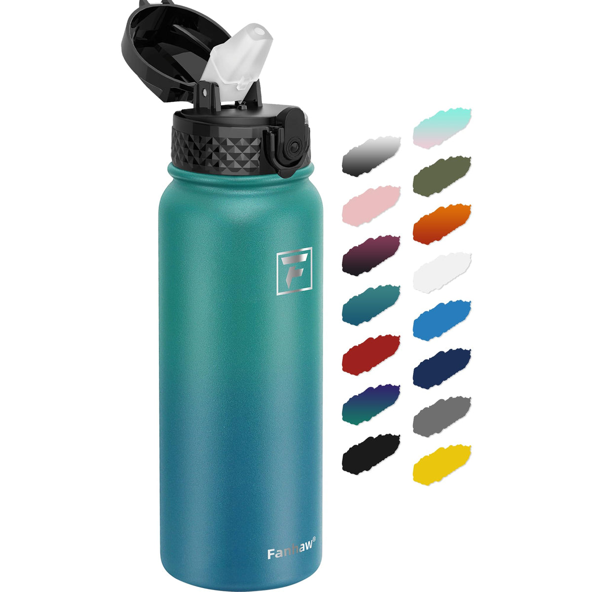 Fanhaw 20oz insulated bottle green-blue side view for on-the-go hydration