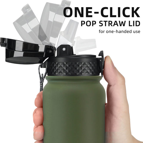 Fanhaw olive green bottle straw lid with dust cover for hygienic outdoor use