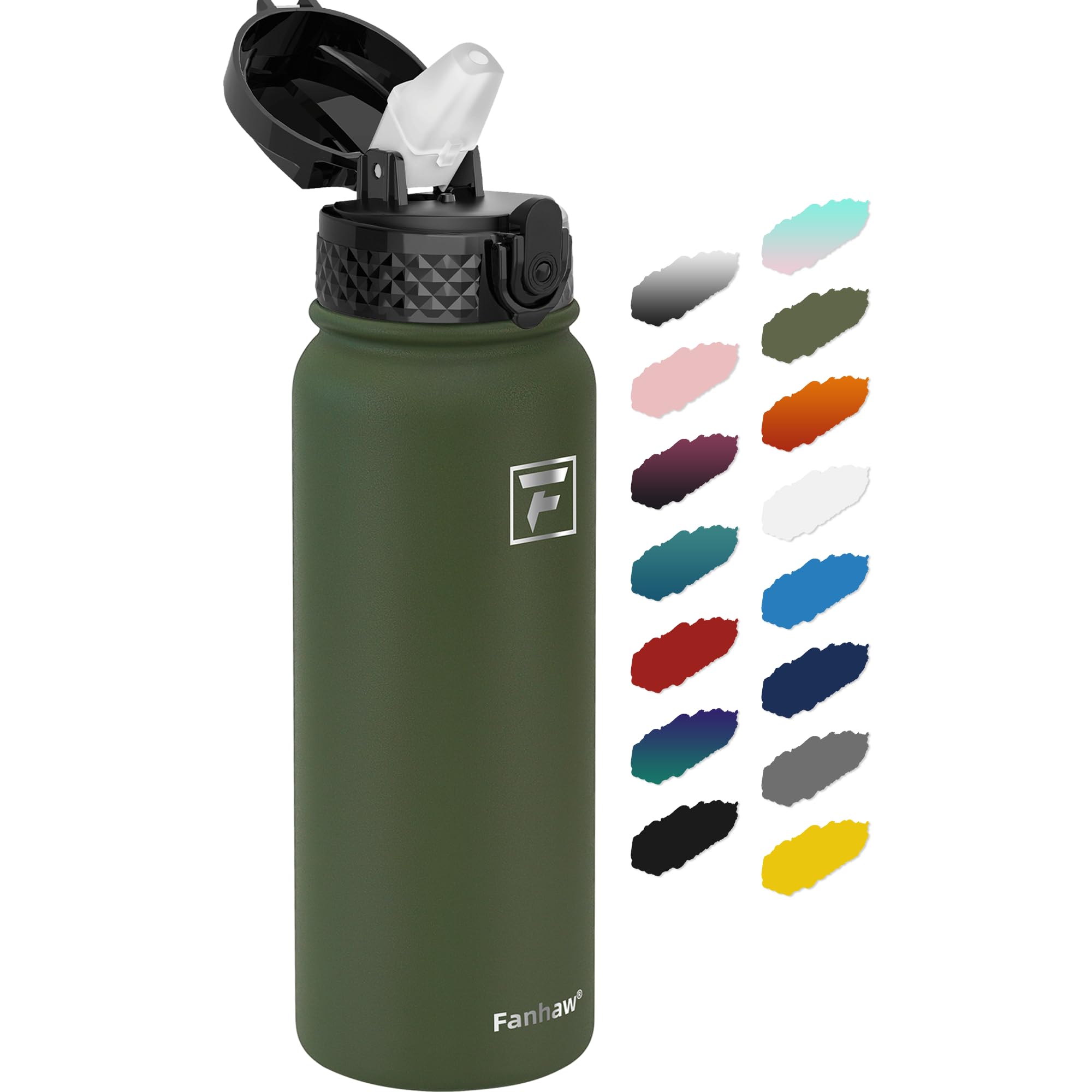Fanhaw olive green bottle with straw lid for on-the-go hydration