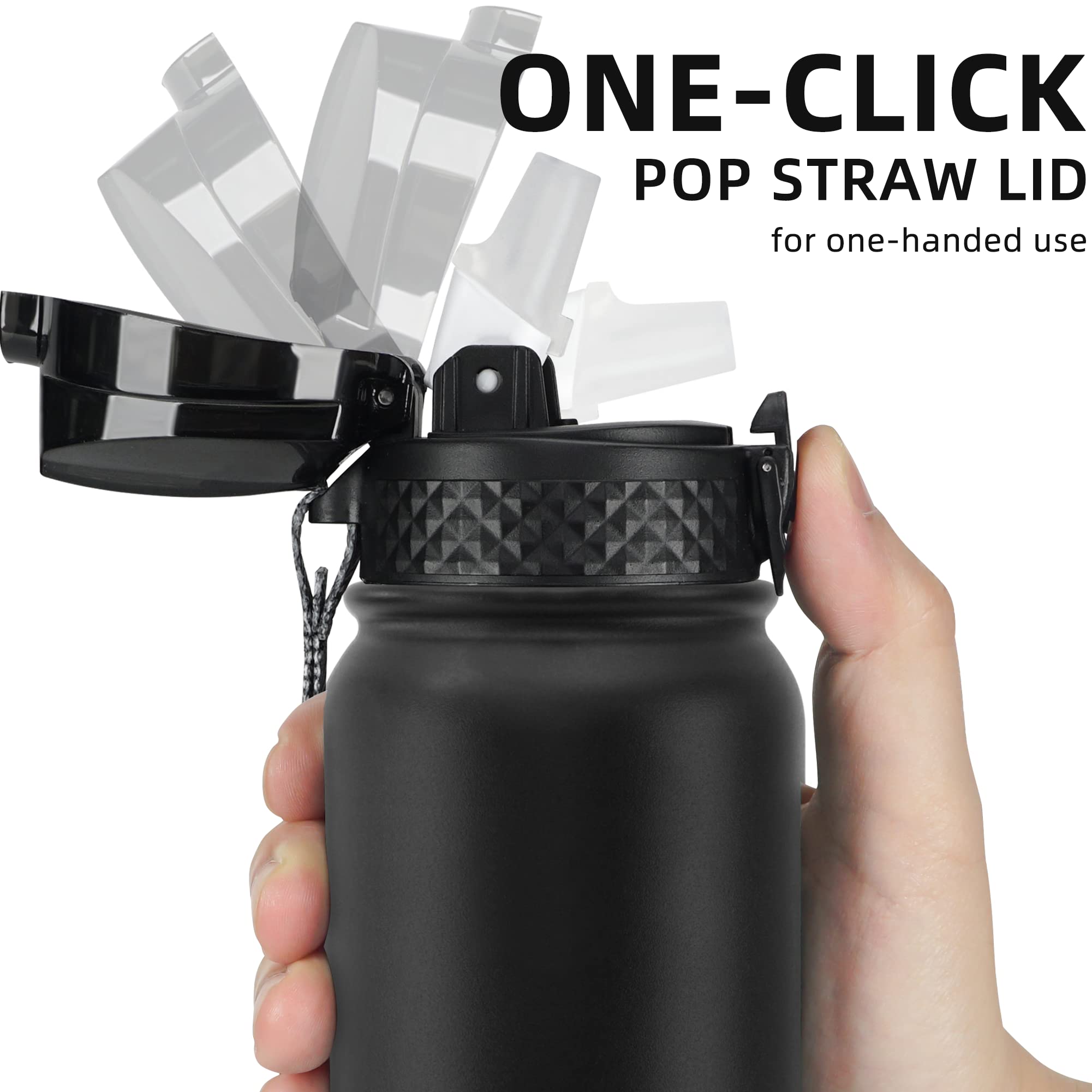 Fanhaw straw lid with dust cover close-up in black