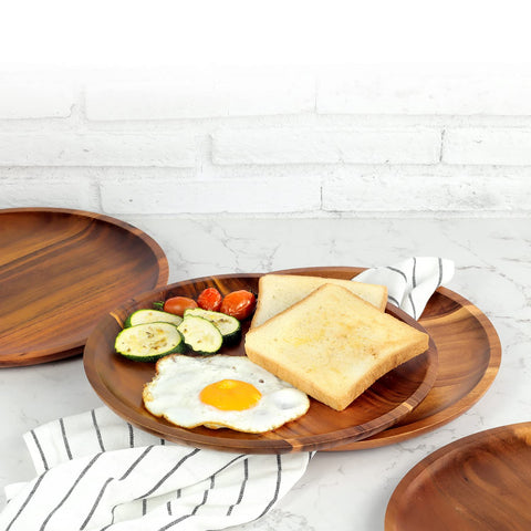 Fanichi acacia round wood plates showcase natural grain for elegant table setting