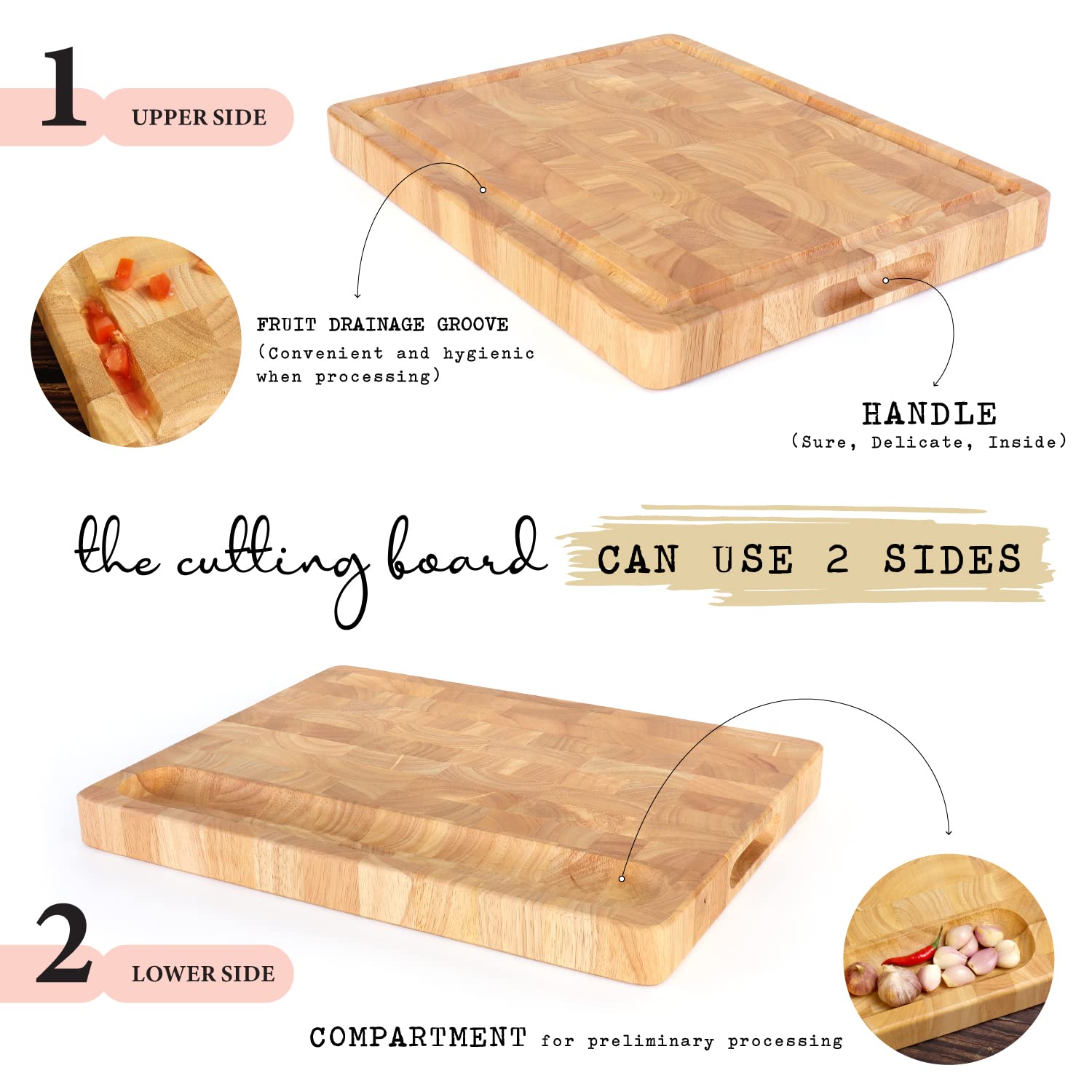 FANICHI board features a built-in area for diced ingredients during prep.