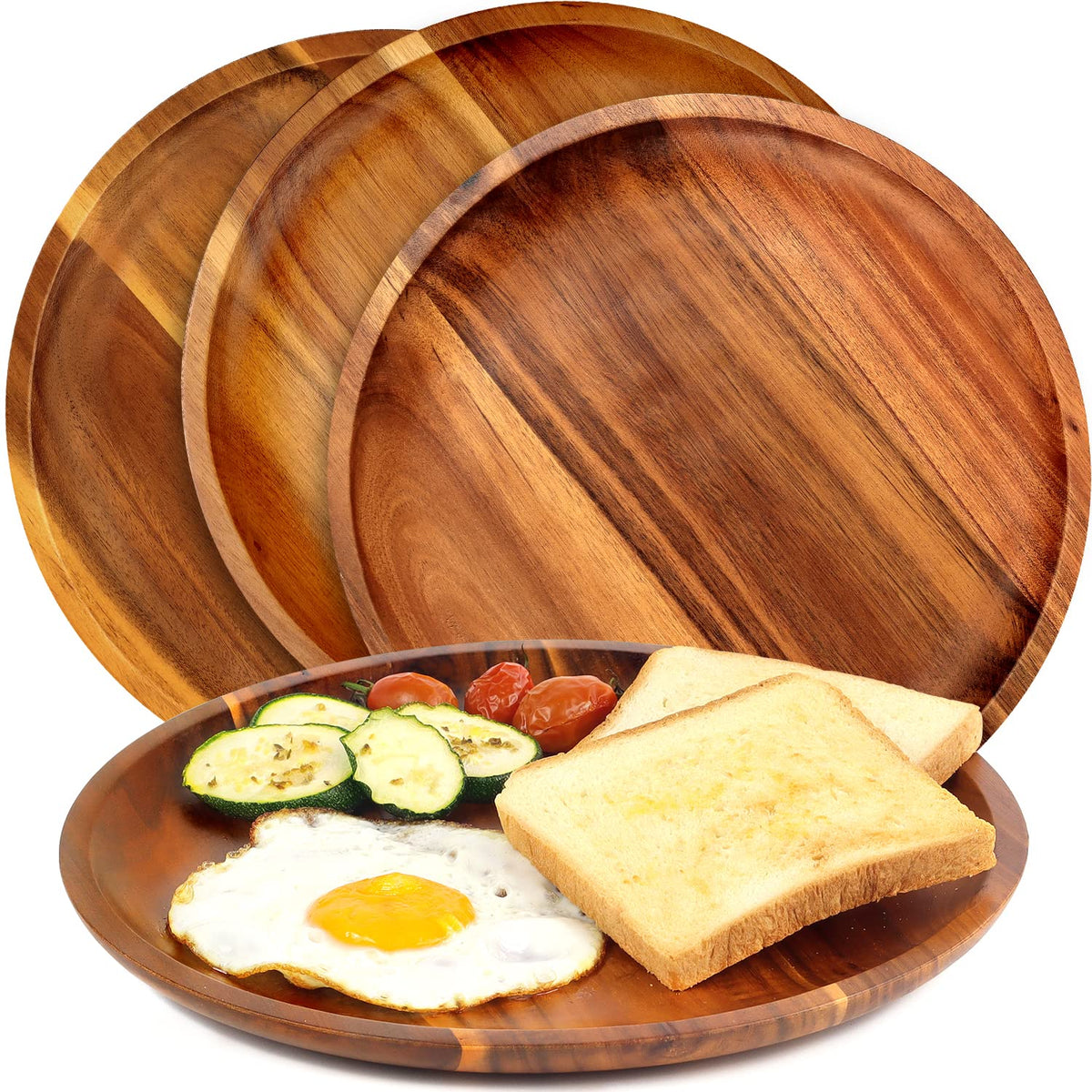 Fanichi 11-inch wooden plates set ready for family dining with sturdy presentation