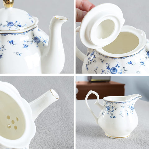 Fanquare blue rose sugar bowl complements a coordinated tea set for tidy tables